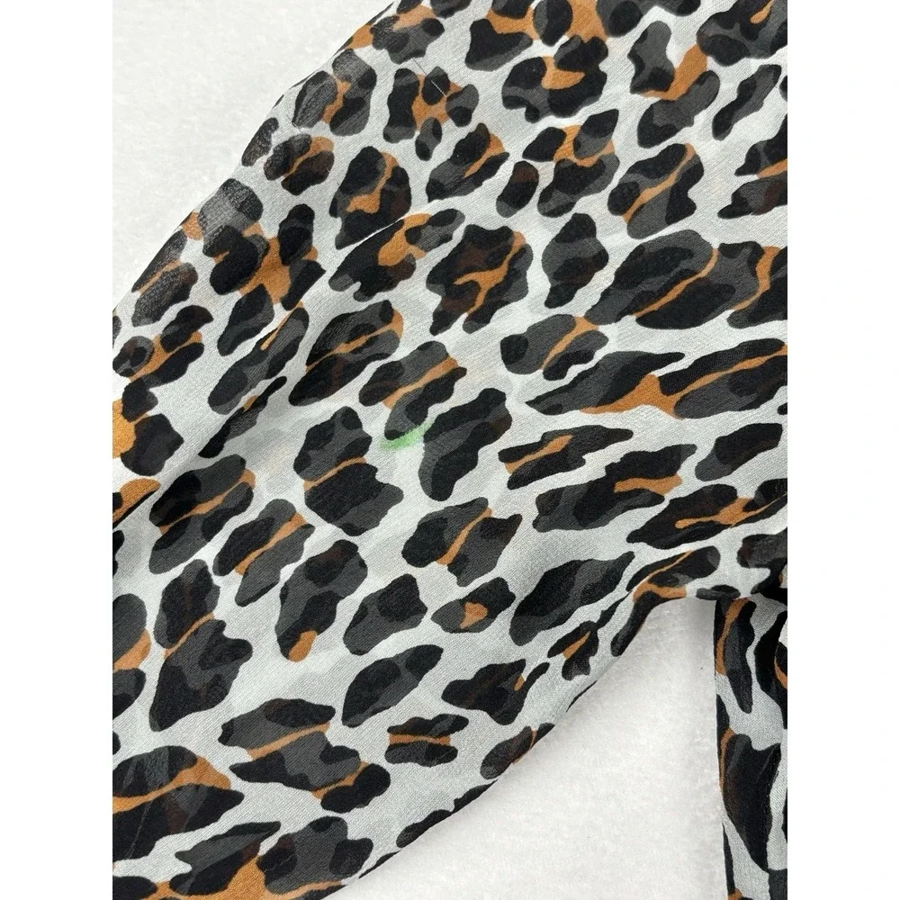 Tory Burch Leopard Print Lace‎ Up Tunic Blouse Silk Blend Size Small